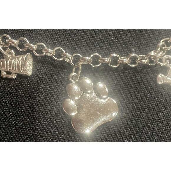 Cheer-Themed Silver Charm Bracelet With Paw Print Megaphone & "I Love To Cheer" - Picture 5 of 11